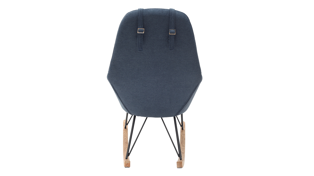 Rocking chair en tissu effet velours bleu, mtal noir et bois clair JHENE