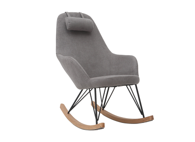 Rocking chair en tissu effet velours gris avec pieds m&eacute;tal et bois JHENE
