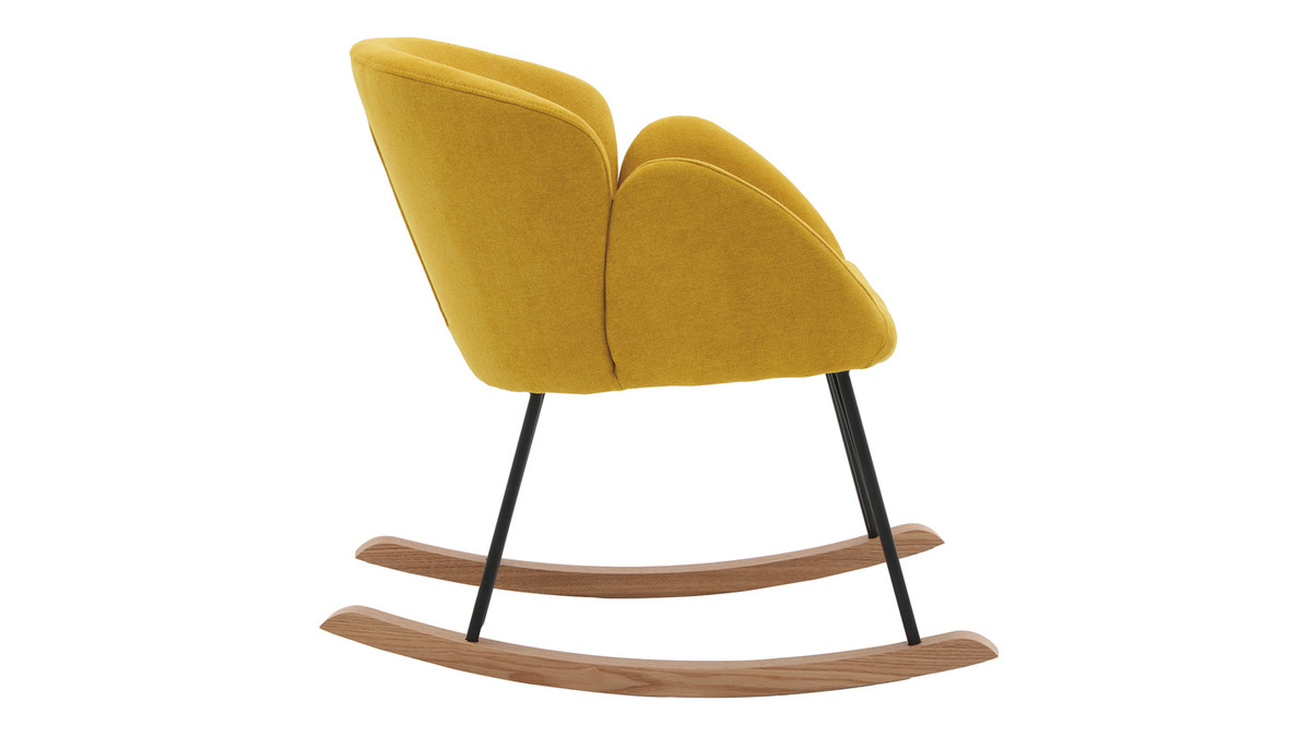 Rocking chair en tissu effet velours jaune moutarde, mtal noir et bois clair RHAPSODY