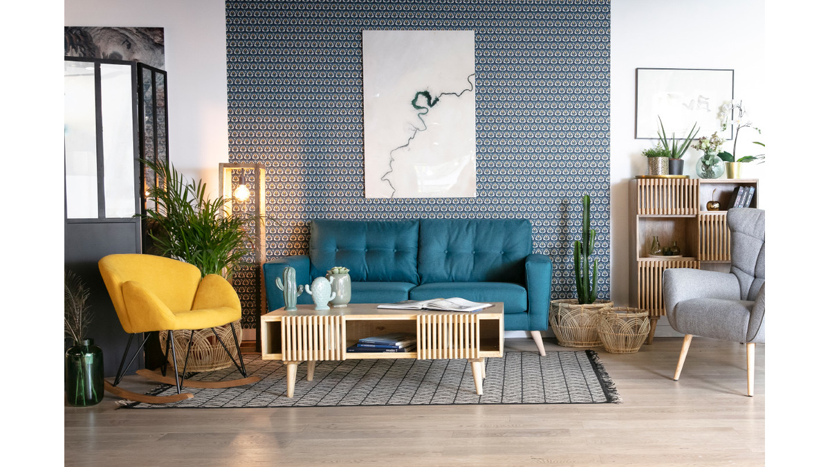 Rocking chair en tissu effet velours jaune moutarde, mtal noir et bois clair RHAPSODY - Miliboo & Stphane Plaza