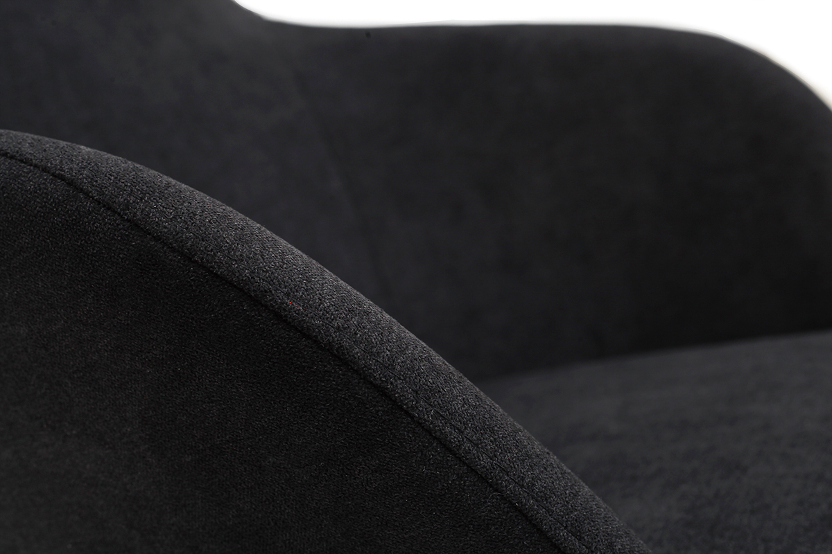 Rocking chair en tissu effet velours noir avec pieds m�tal et fr�ne JHENE