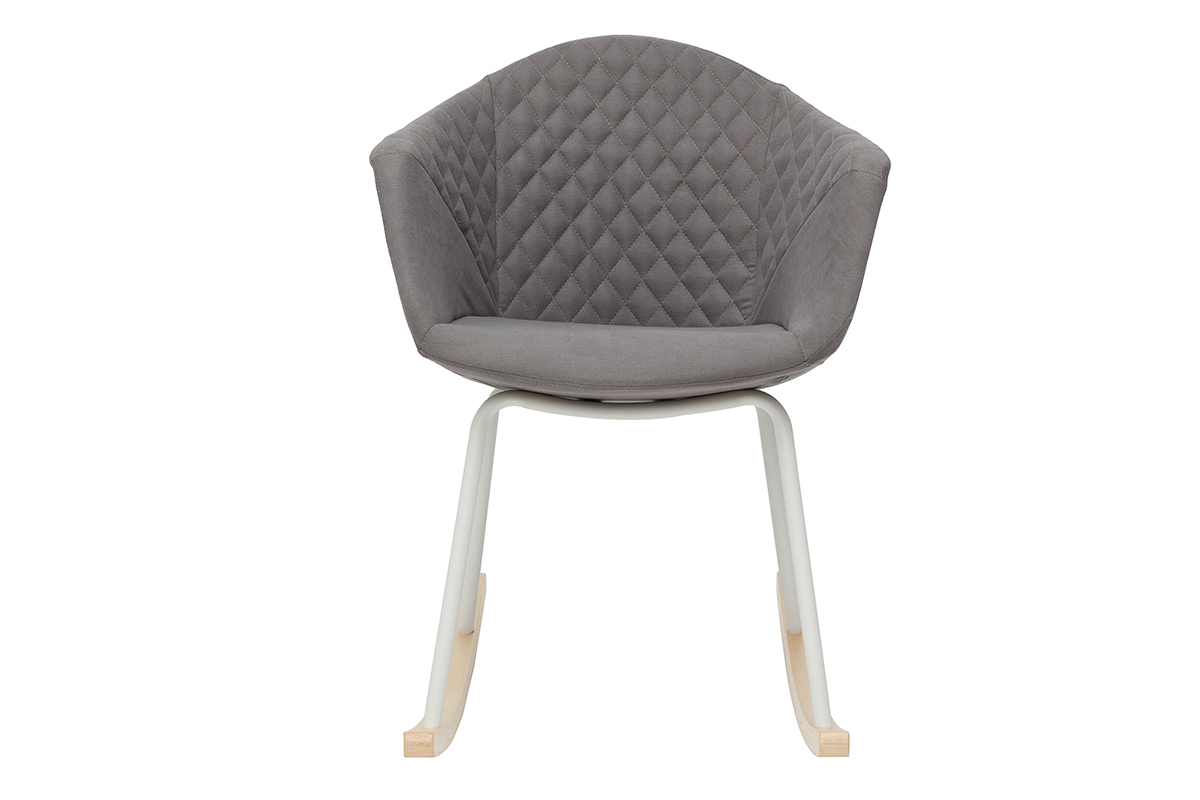 Rocking chair en tissu gris clair et m�tal blanc SWING