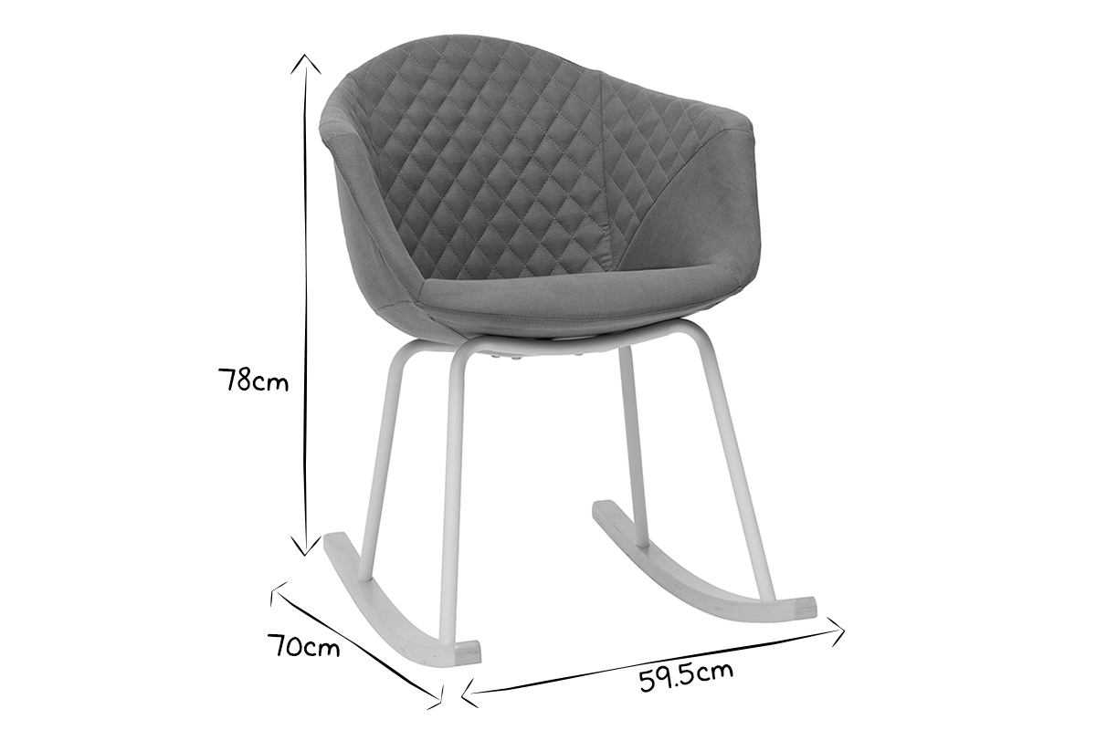 Rocking chair en tissu gris clair et m�tal blanc SWING