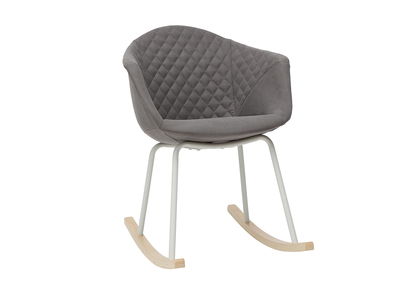 Rocking chair en tissu gris clair et m&eacute;tal blanc SWING