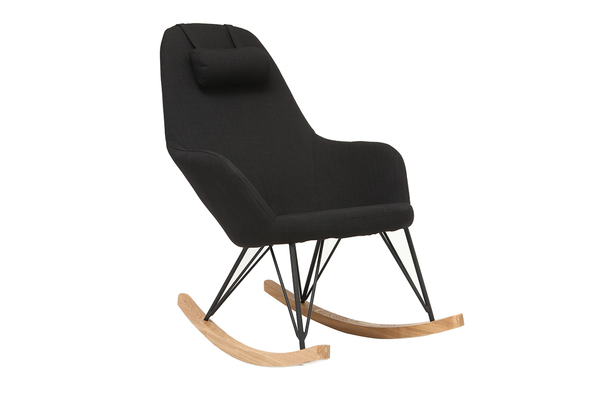 Rocking chair en tissu noir avec pieds m�tal et fr�ne JHENE