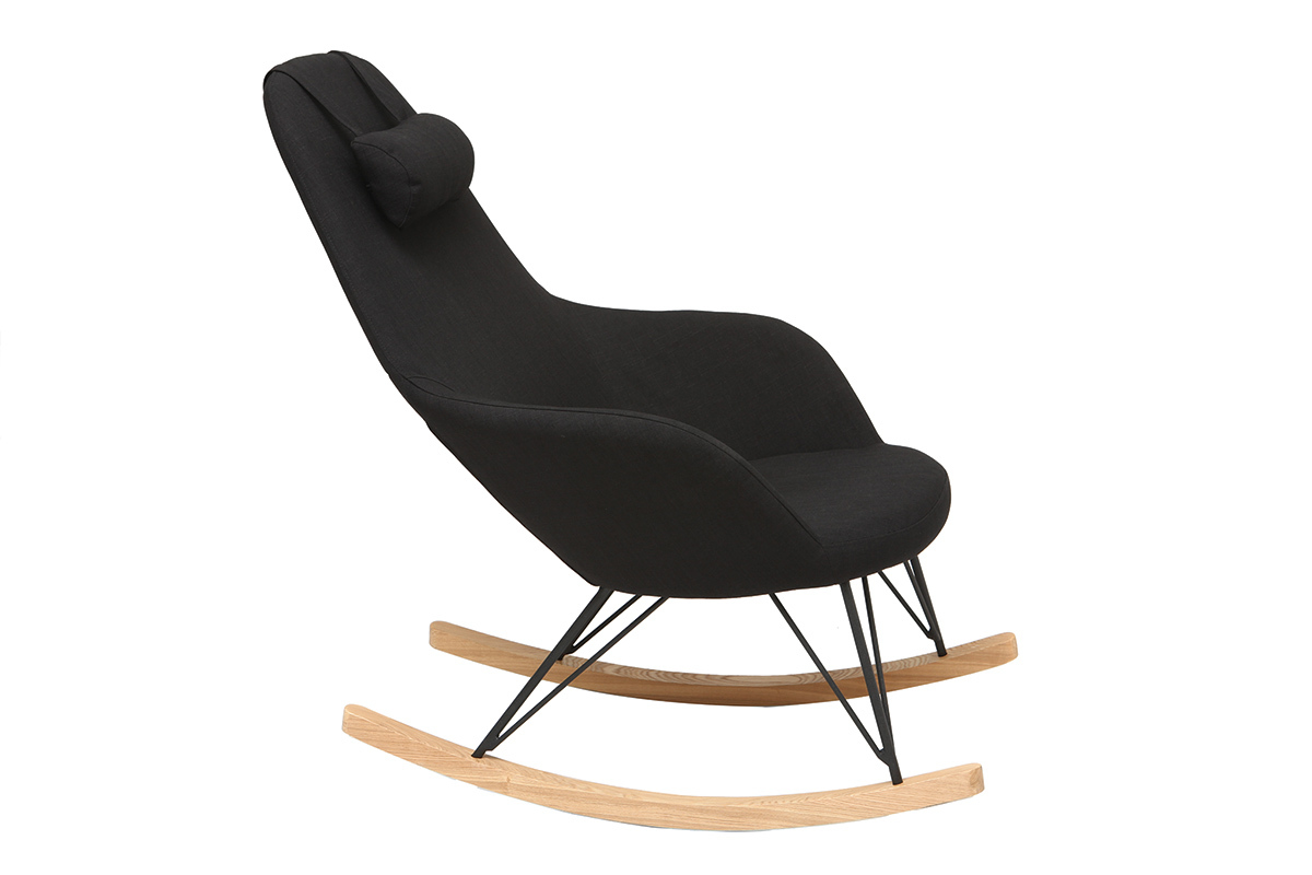 Rocking chair en tissu noir avec pieds m�tal et fr�ne JHENE
