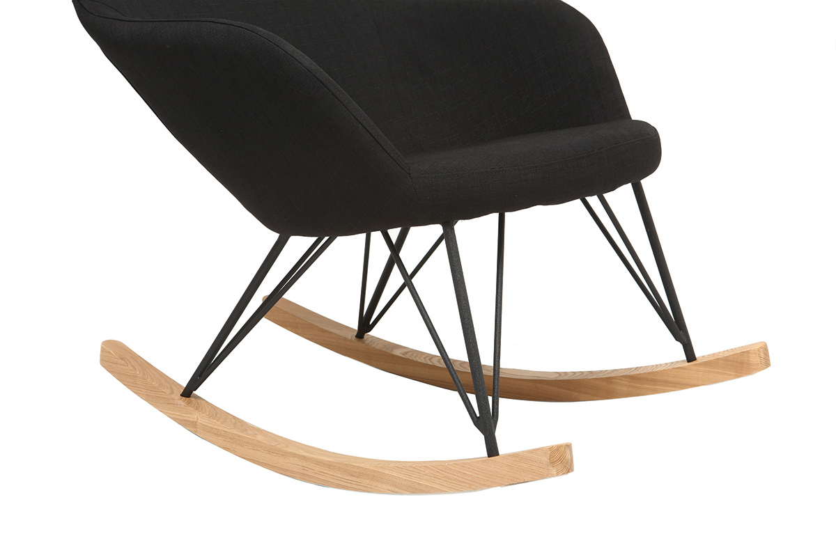 Rocking chair en tissu noir avec pieds m�tal et fr�ne JHENE