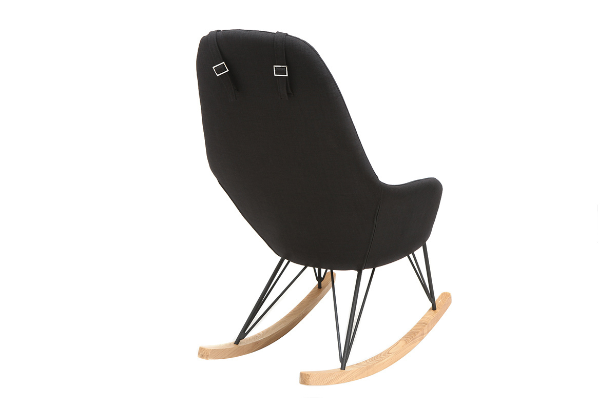 Rocking chair en tissu noir avec pieds m�tal et fr�ne JHENE