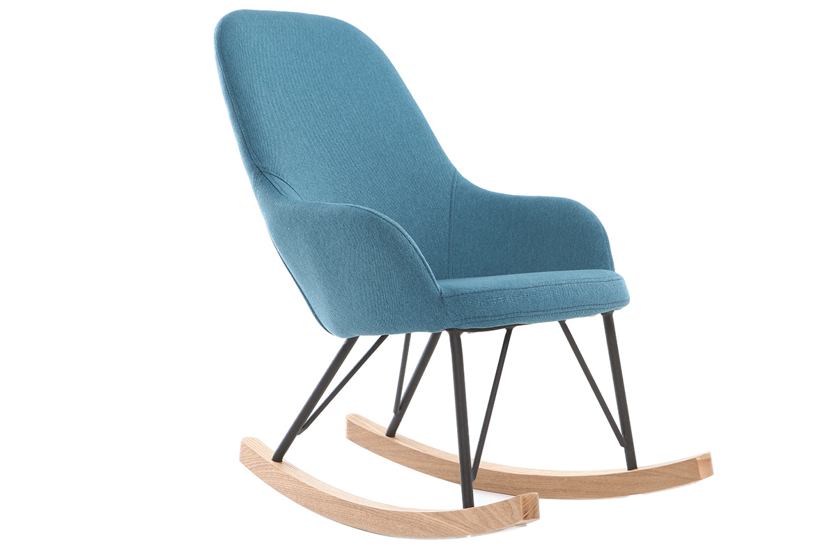 Rocking chair enfant tissu bleu pieds m�tal et fr�ne JHENE