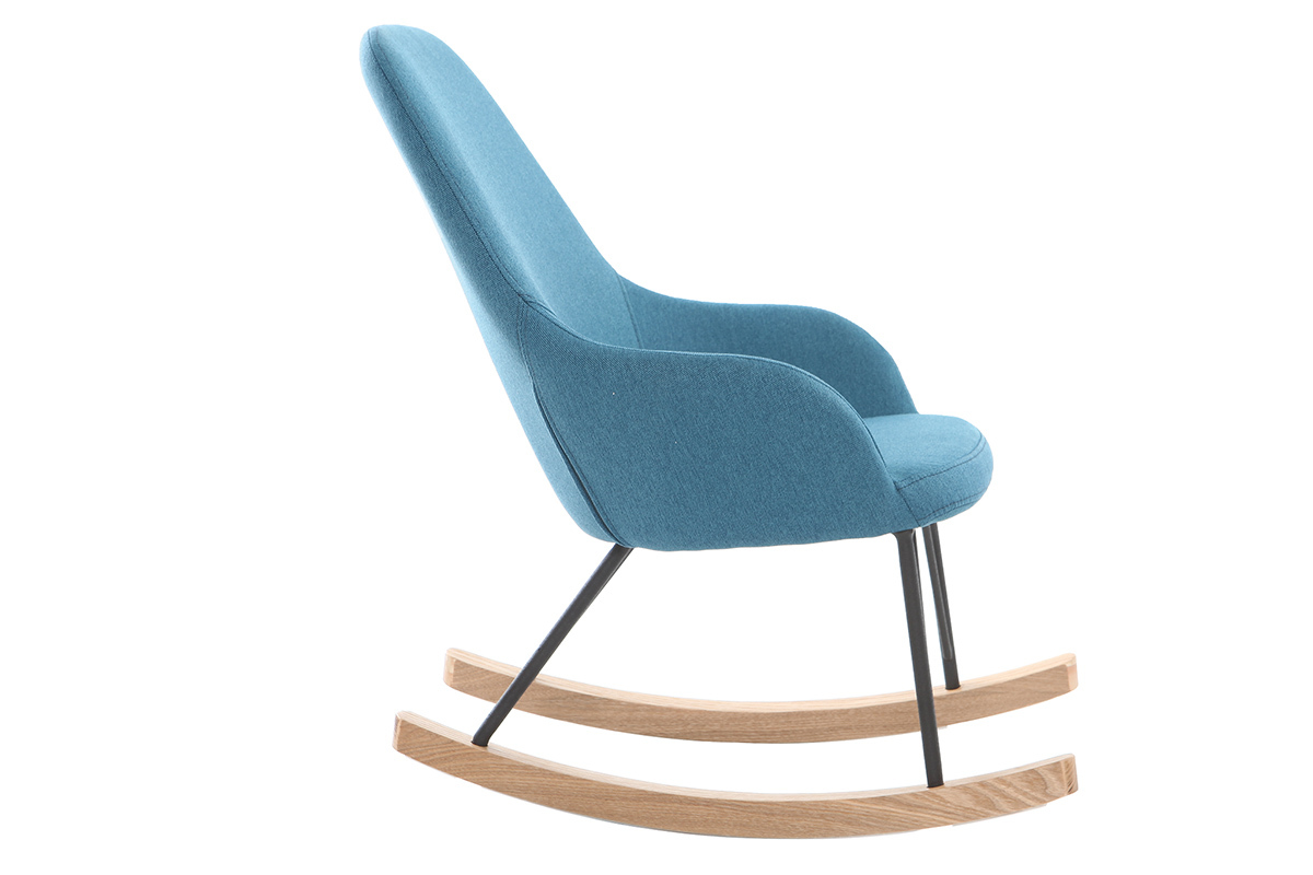 Rocking chair enfant tissu bleu pieds m�tal et fr�ne JHENE