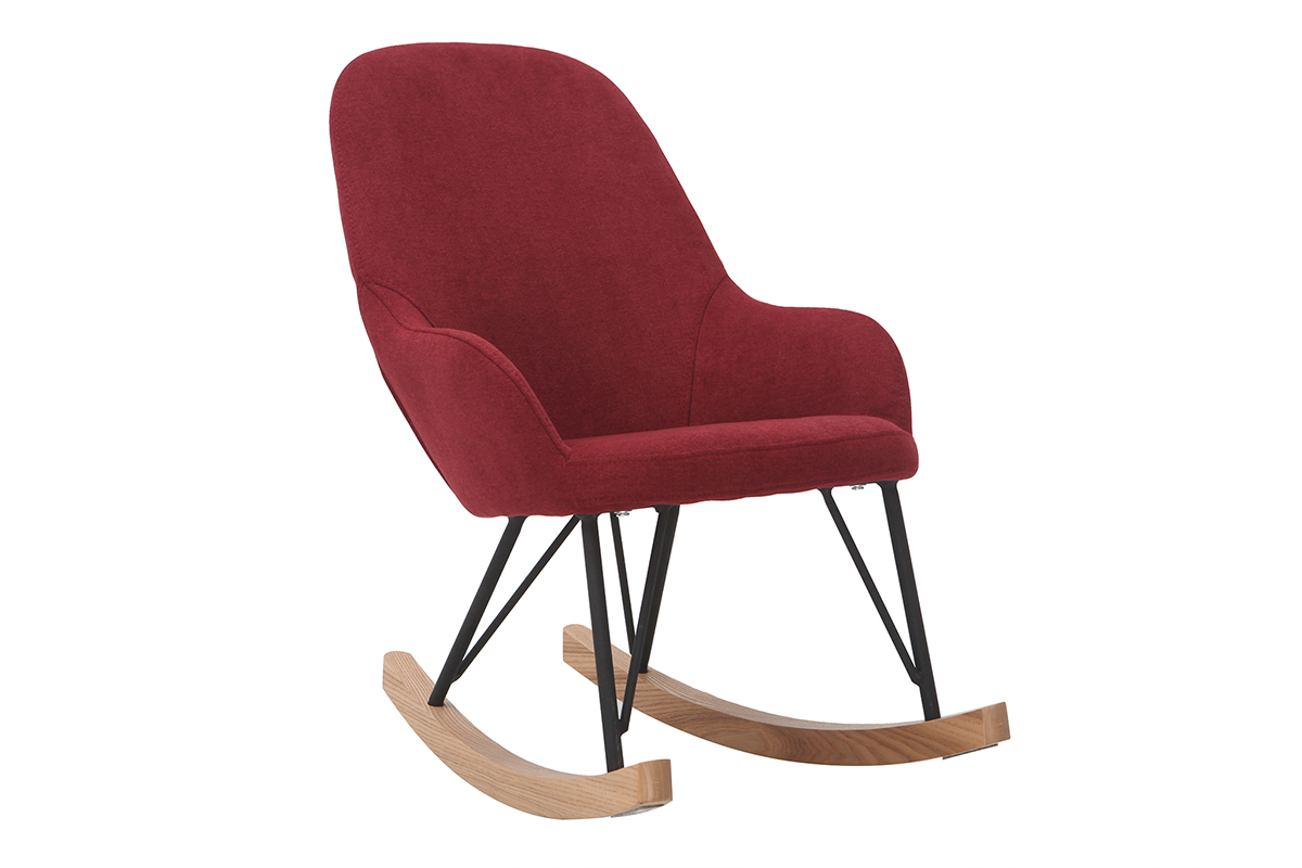 Rocking chair enfant tissu effet velours bordeaux pieds m�tal et bois JHENE