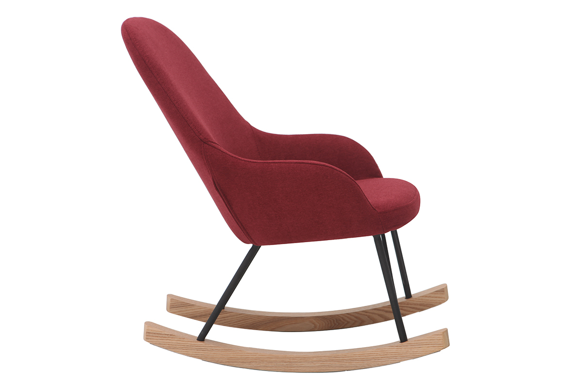 Rocking chair enfant tissu effet velours bordeaux pieds m�tal et bois JHENE