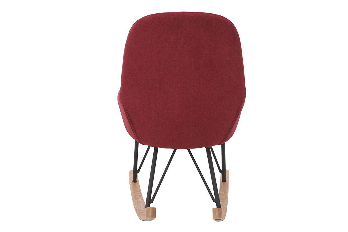 Rocking chair enfant tissu effet velours bordeaux pieds m�tal et bois JHENE