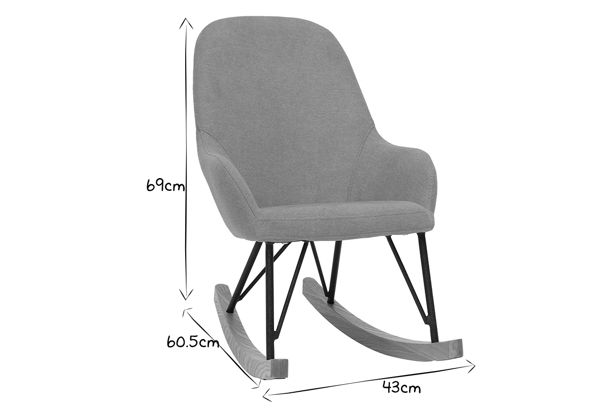 Rocking chair enfant tissu effet velours jaune moutarde pieds m�tal en fr�ne JHENE