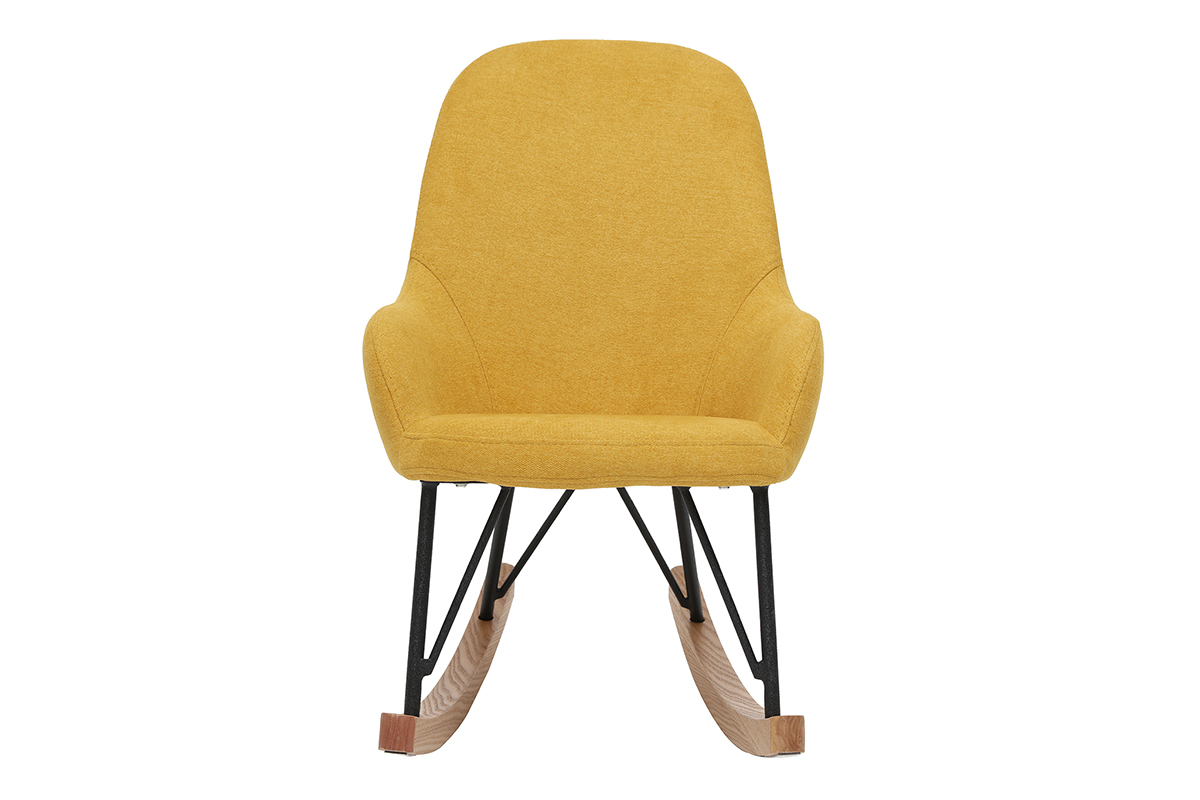 Rocking chair enfant tissu effet velours jaune moutarde pieds m�tal en fr�ne JHENE