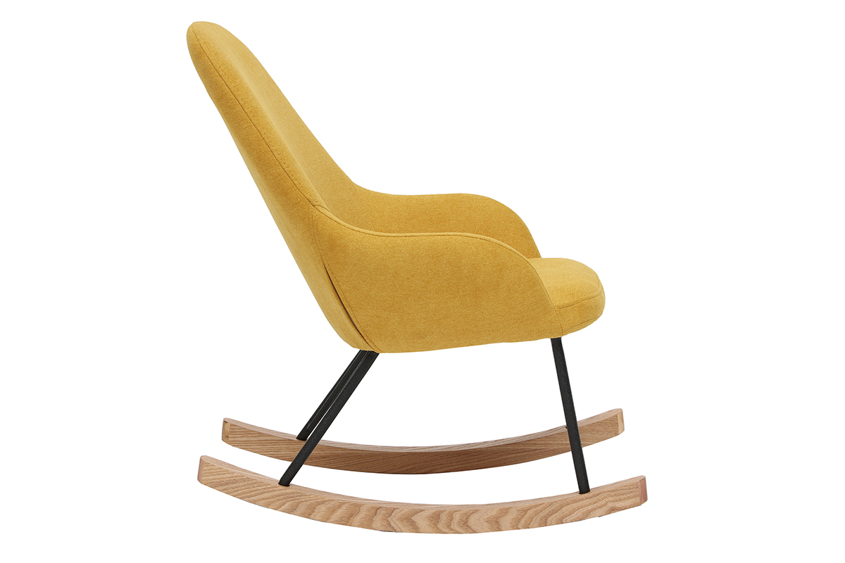Rocking chair enfant tissu effet velours jaune moutarde pieds m�tal en fr�ne JHENE