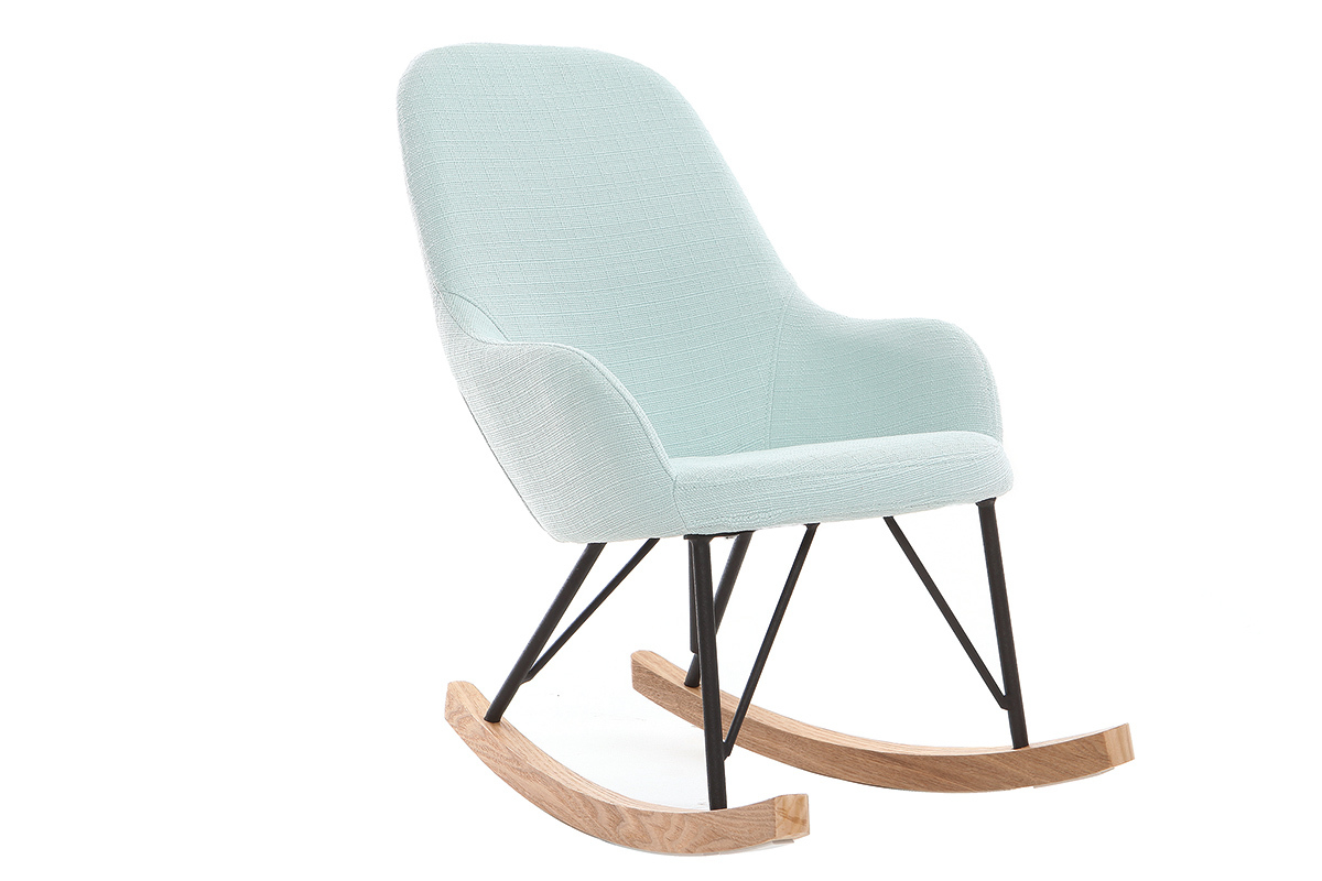 Rocking chair enfant tissu menthe � l'eau pieds m�tal et fr�ne JHENE
