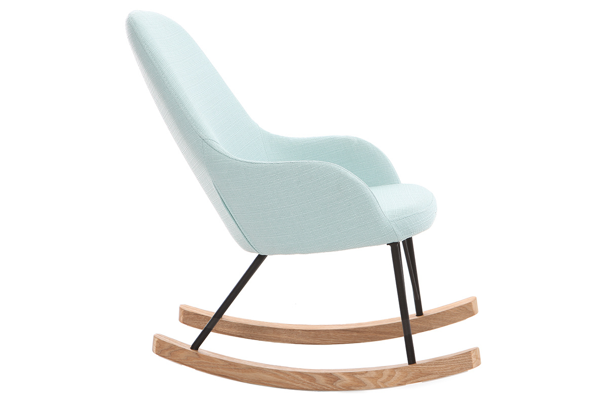 Rocking chair enfant tissu menthe � l'eau pieds m�tal et fr�ne JHENE