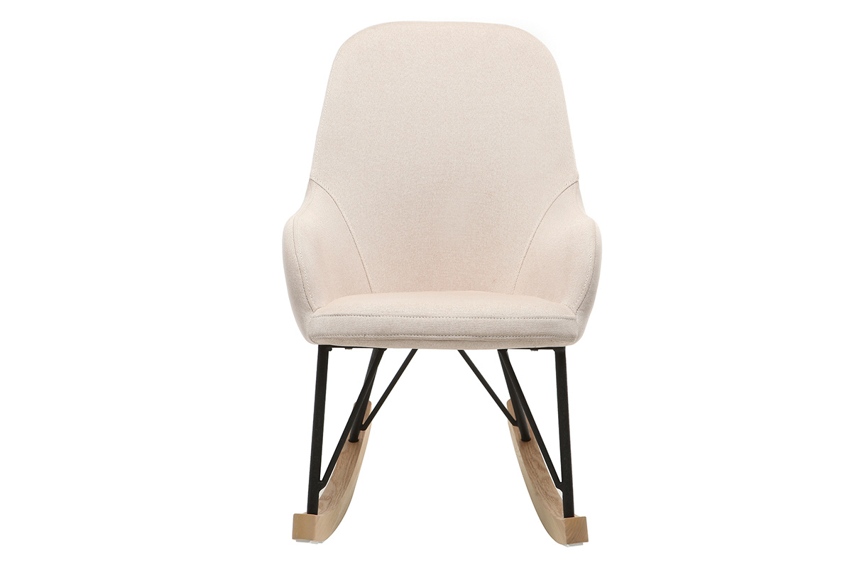 Rocking chair enfant tissu rose poudr� pieds m�tal et fr�ne JHENE