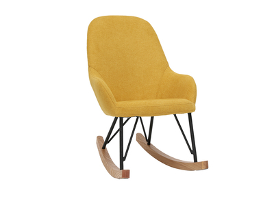 Rocking chair enfant tissu velours jaune pieds m&eacute;tal en fr&ecirc;ne JHENE