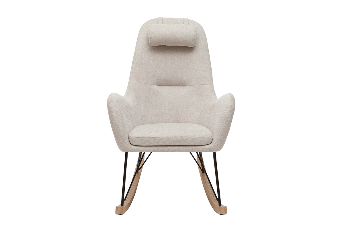 Rocking chair scandinave en tissu beige, mtal noir et bois clair MANIA
