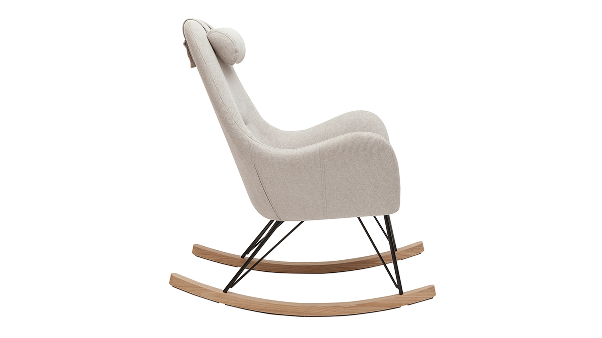 Rocking chair scandinave en tissu beige, mtal noir et bois clair MANIA