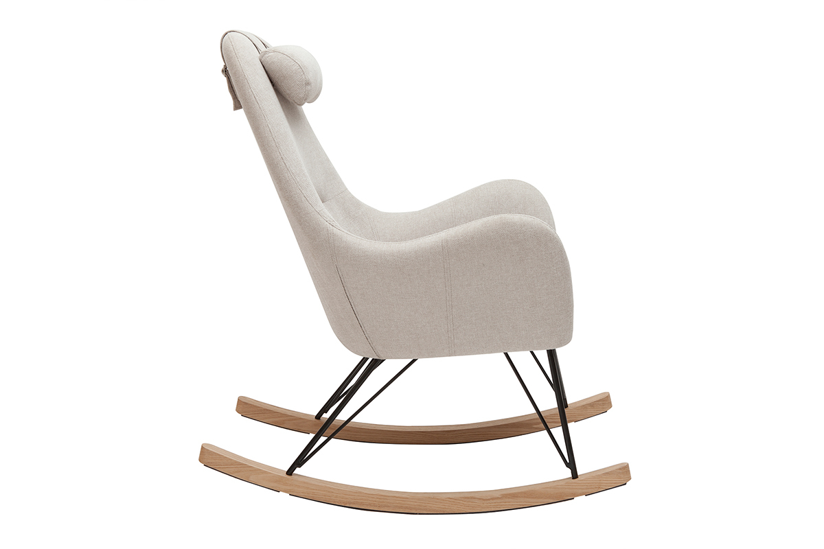 Rocking chair scandinave en tissu beige, mtal noir et bois clair MANIA