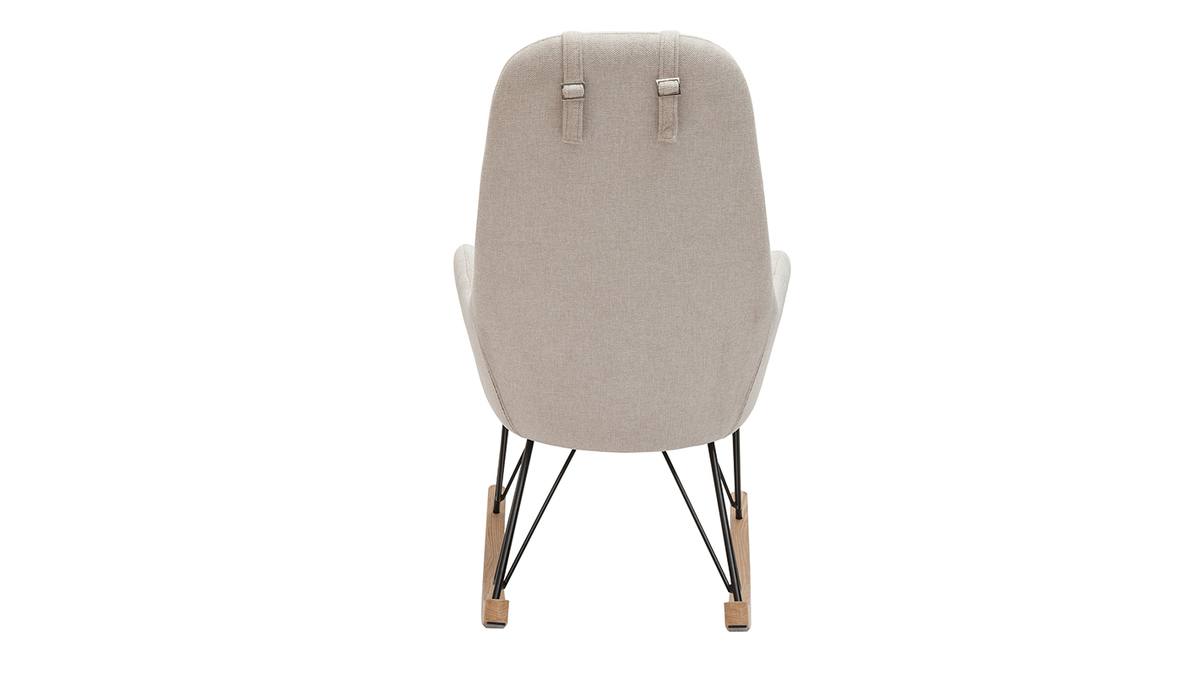 Rocking chair scandinave en tissu beige, métal noir et bois clair MANIA