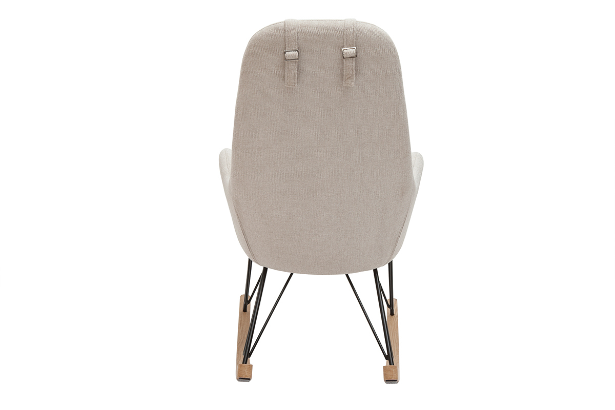 Rocking chair scandinave en tissu beige, mtal noir et bois clair MANIA