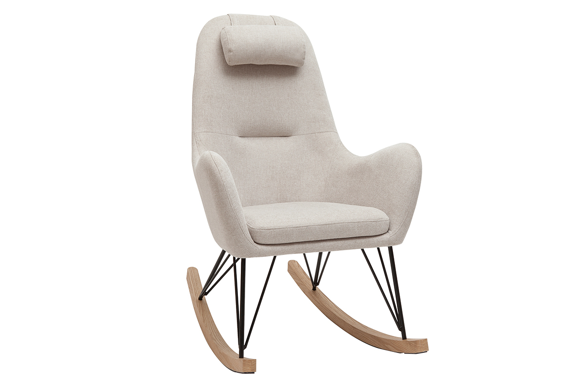 Rocking chair scandinave en tissu beige, mtal noir et bois clair MANIA
