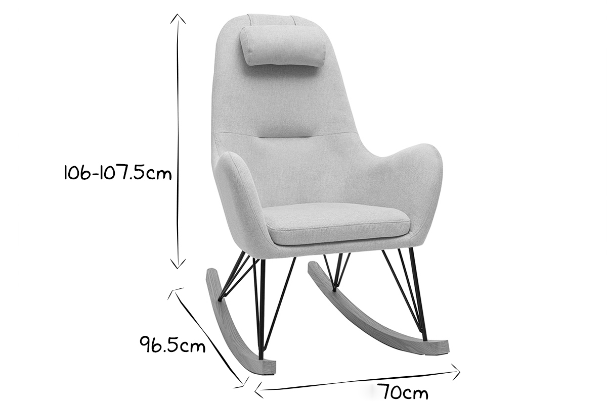 Rocking chair scandinave en tissu beige, mtal noir et bois clair MANIA
