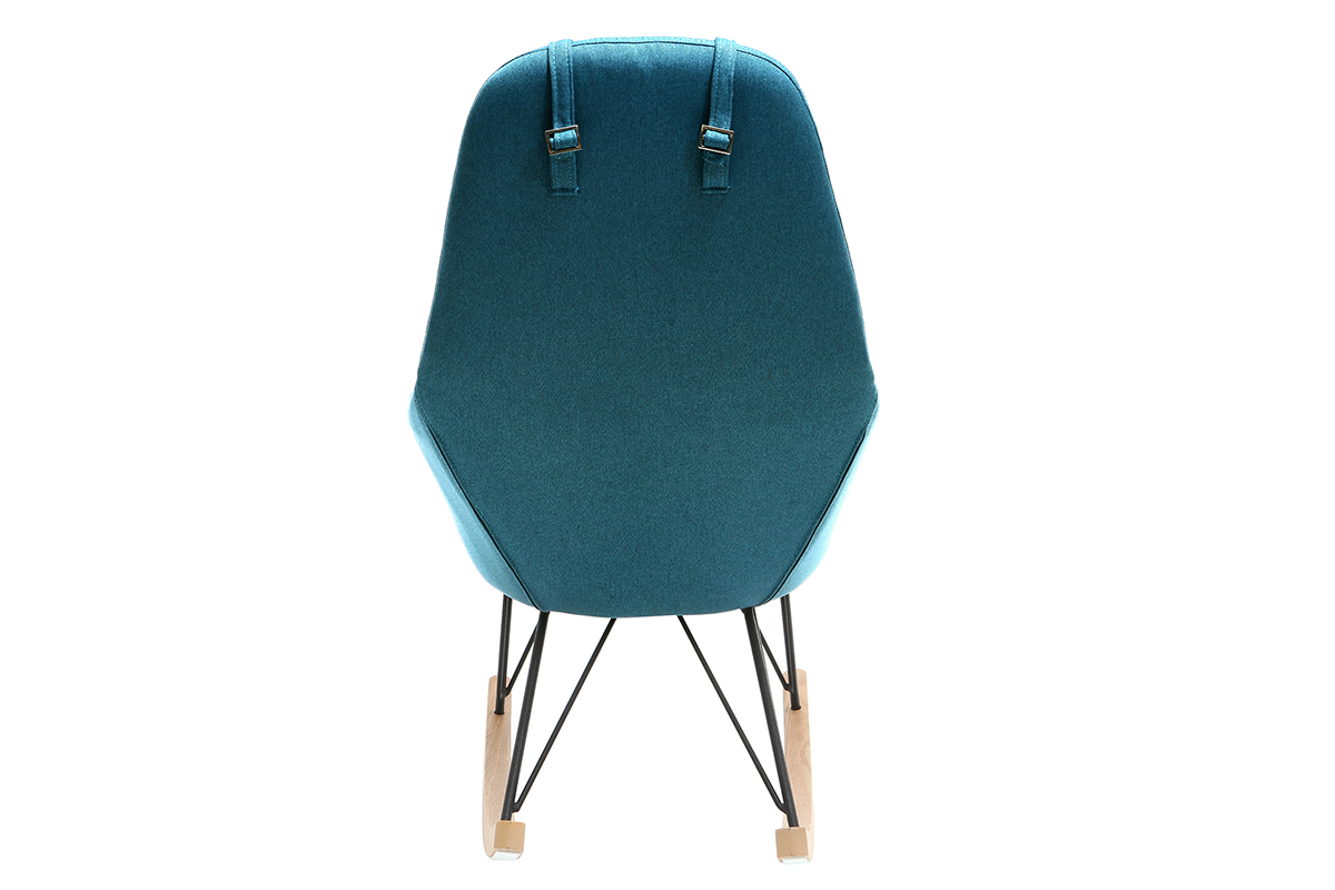 Rocking chair scandinave en tissu bleu canard, métal noir et bois clair JHENE