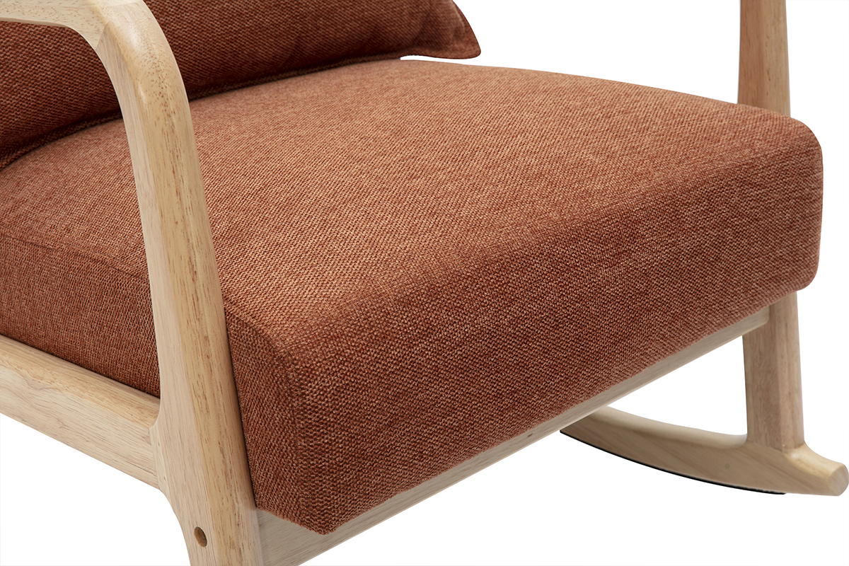 Rocking chair scandinave en tissu effet velours terre brle et bois clair massif DERRY