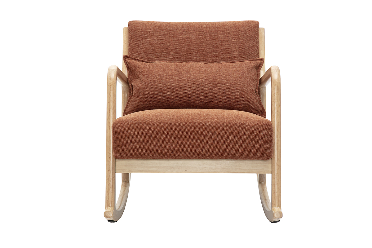 Rocking chair scandinave en tissu effet velours terre brle et bois clair massif DERRY