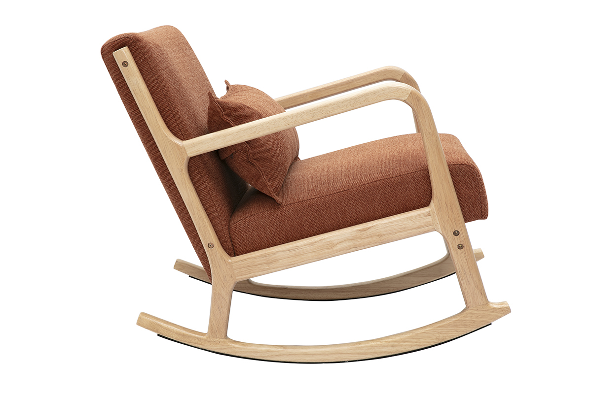 Rocking chair scandinave en tissu effet velours terre brle et bois clair massif DERRY