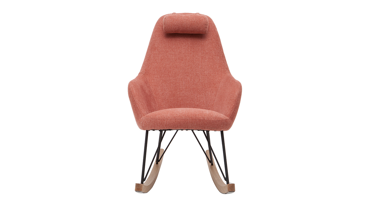 Rocking chair scandinave en tissu effet velours textur terracotta, mtal noir et bois clair JHENE