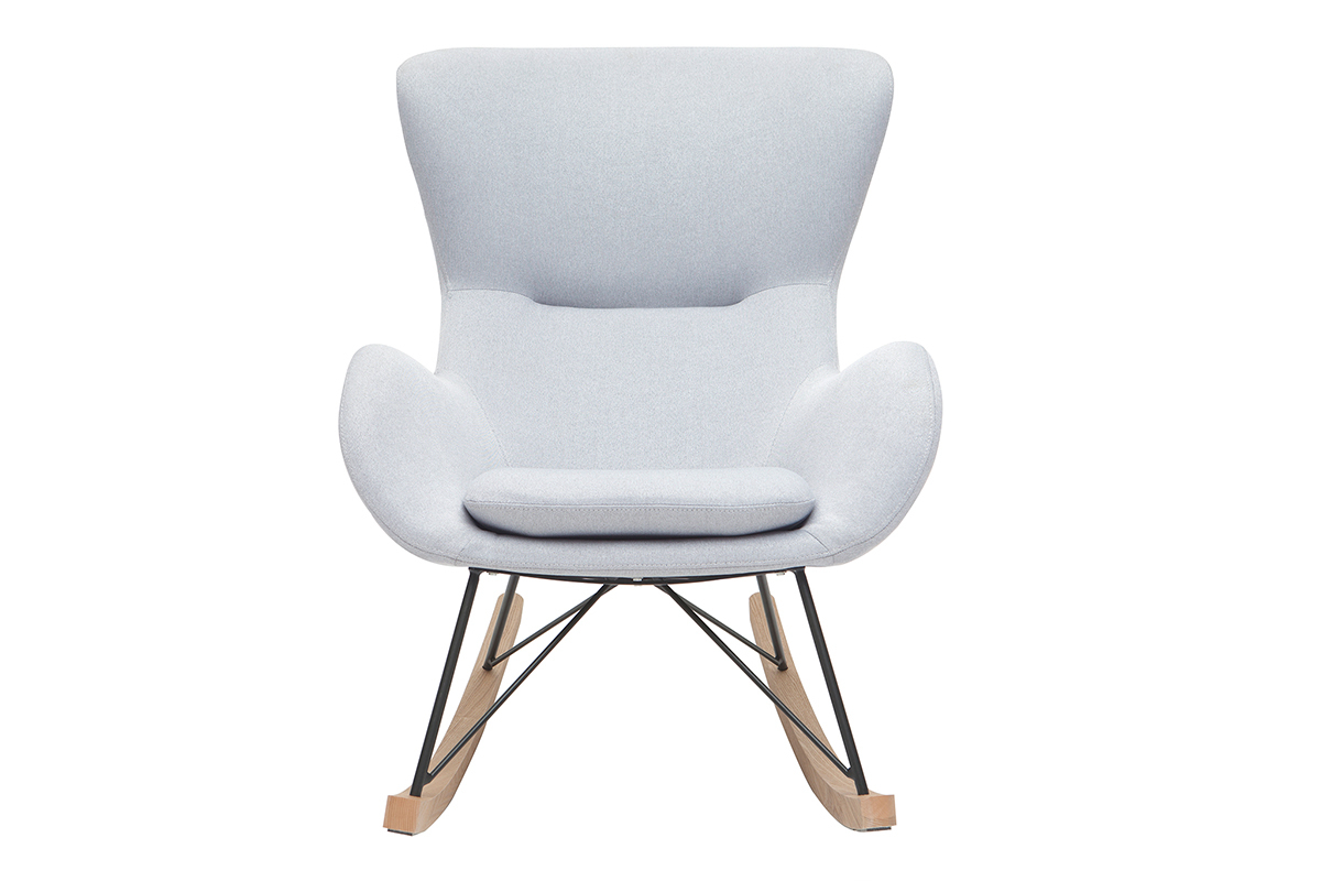 Rocking chair scandinave en tissu gris clair, mtal noir et bois clair ESKUA