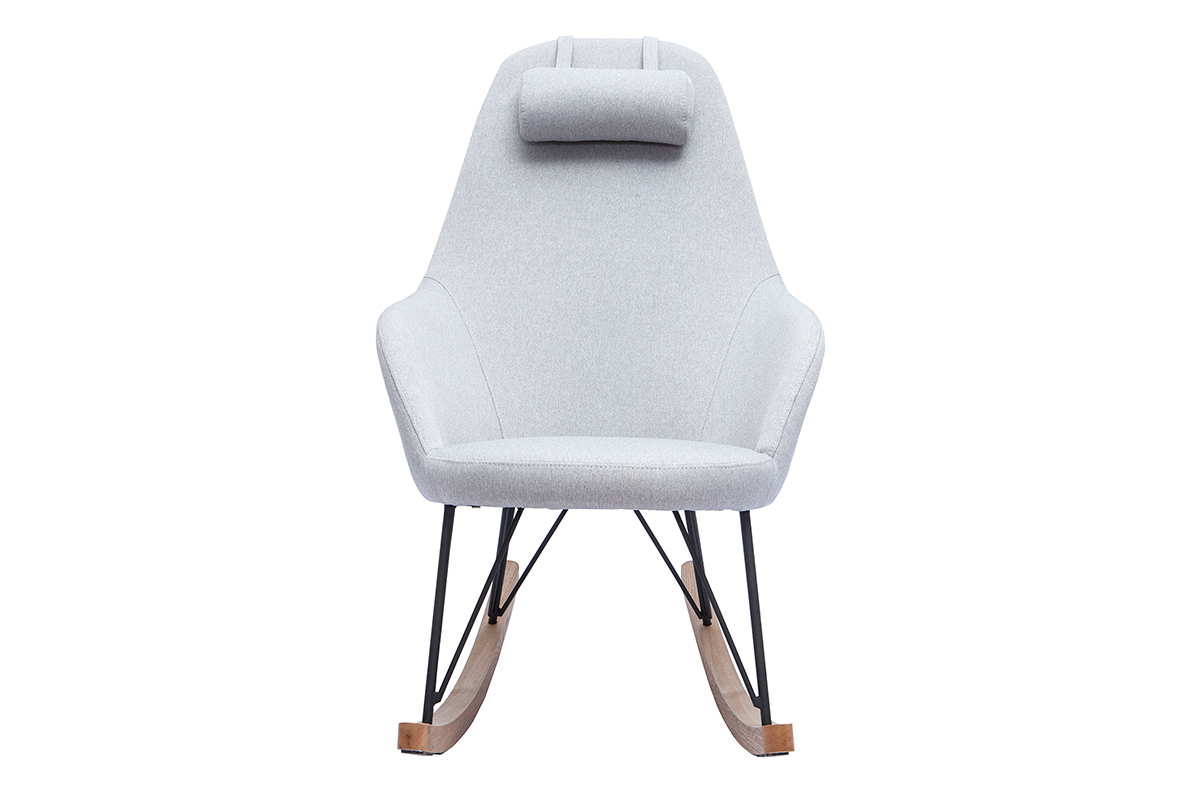 Rocking chair scandinave en tissu gris, mtal noir et bois clair JHENE