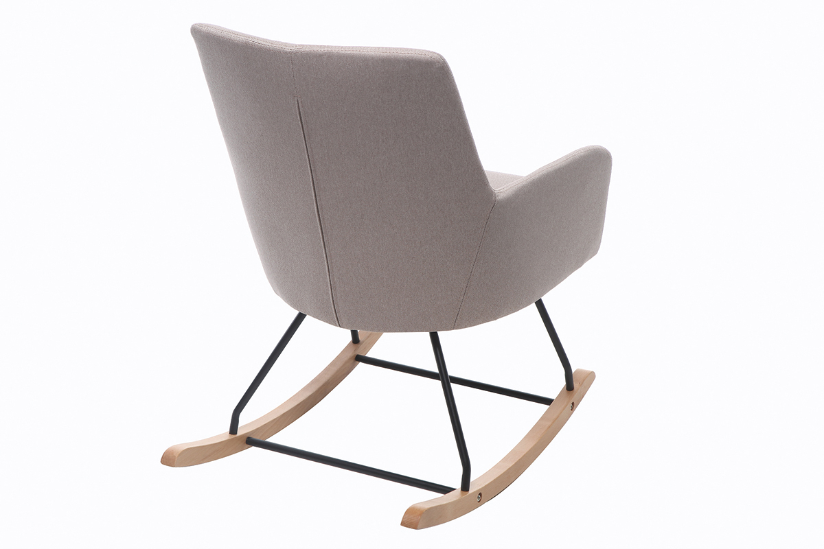 Rocking chair scandinave en tissu naturel, m�tal noir et bois clair SHANA