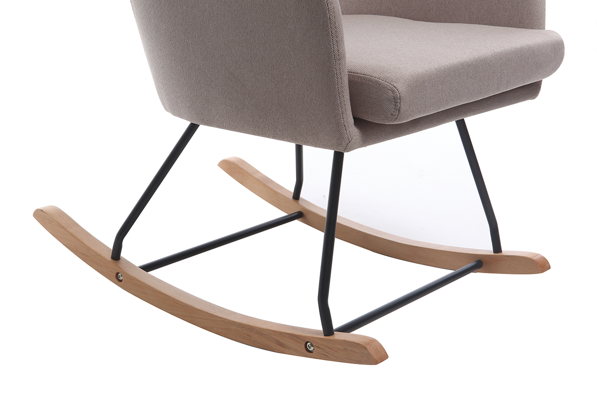 Rocking chair scandinave en tissu naturel, m�tal noir et bois clair SHANA