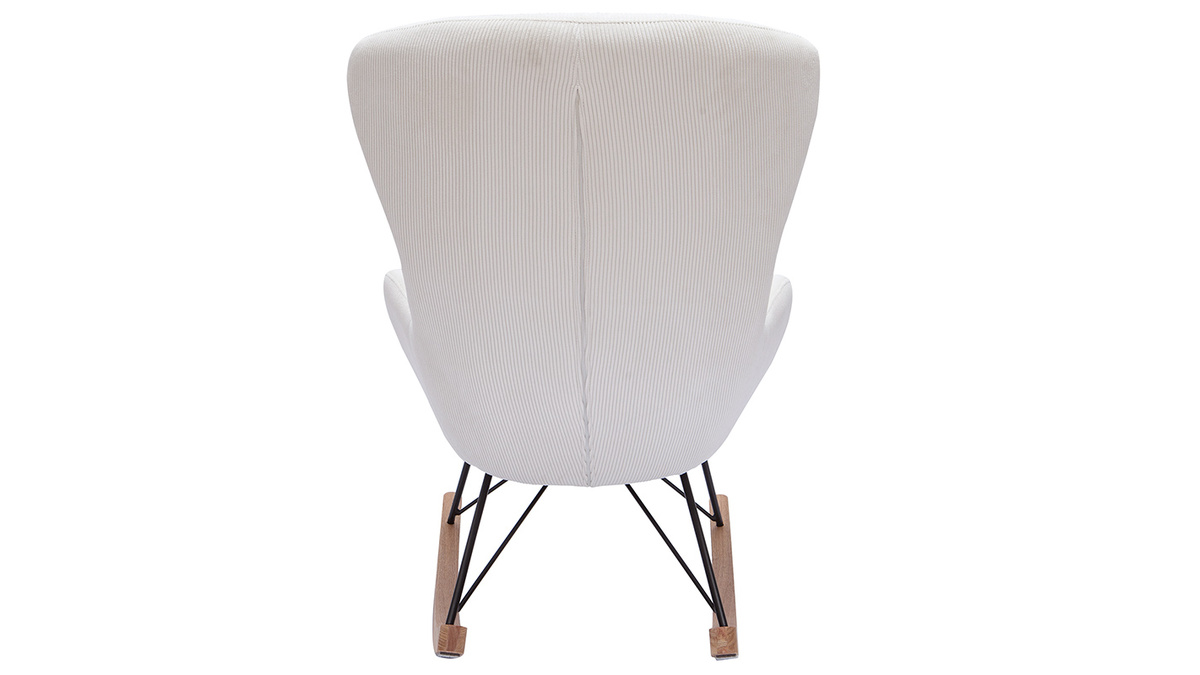 Rocking chair scandinave en tissu velours ctel beige, mtal noir et bois clair ESKUA