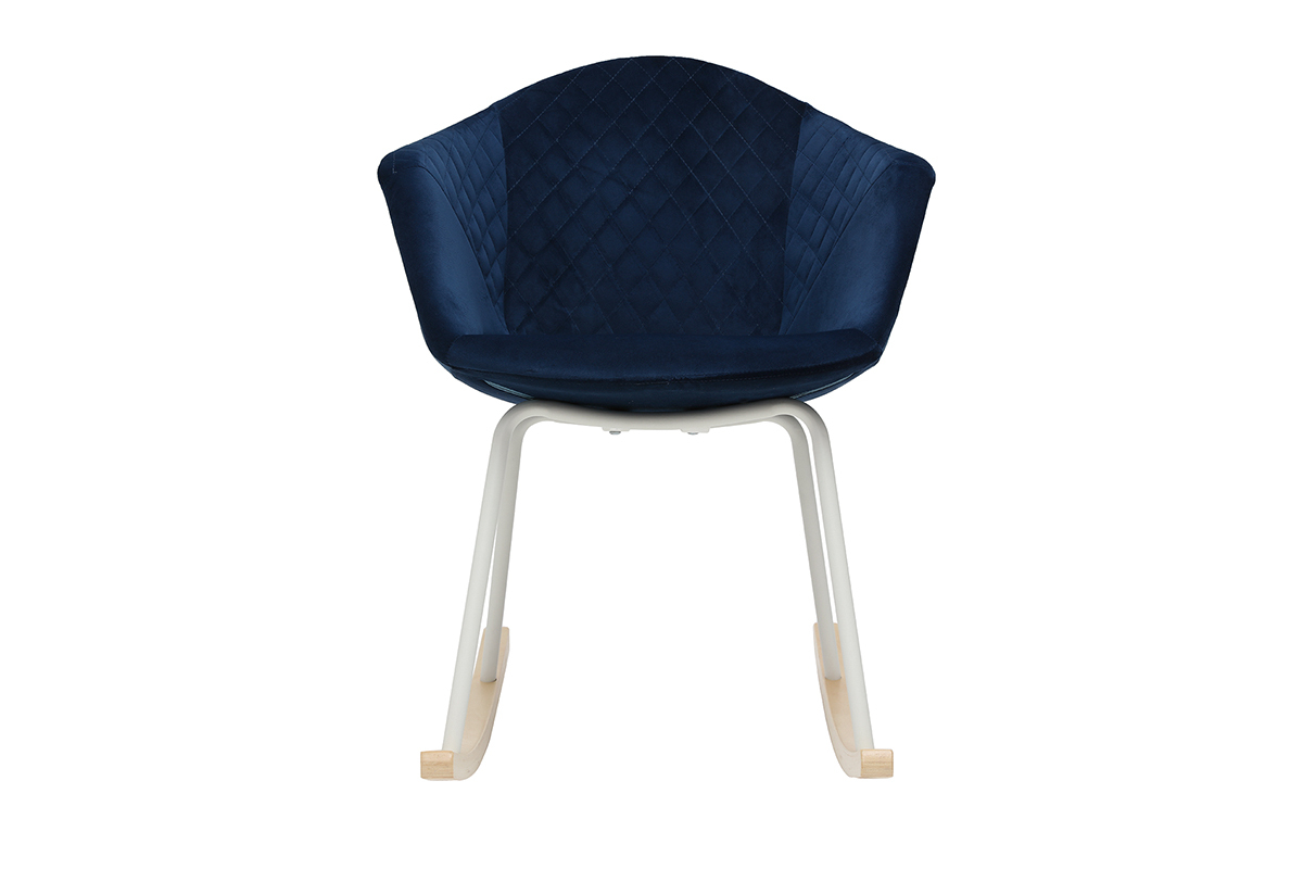 Rocking chair velours bleu fonc� et m�tal blanc SWING