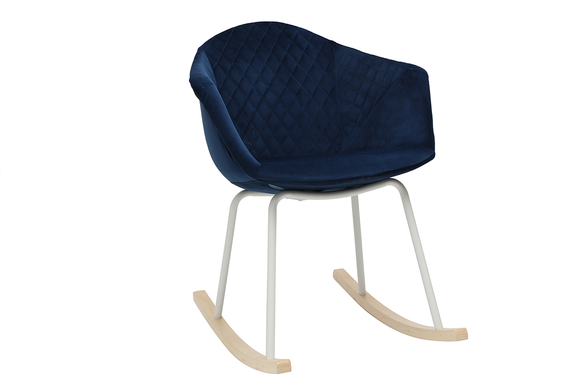 Rocking chair velours bleu fonc� et m�tal blanc SWING