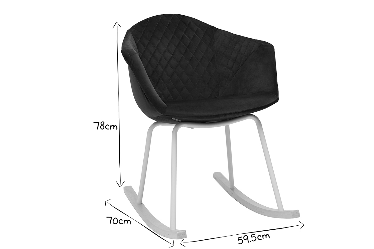 Rocking chair velours bleu fonc� et m�tal blanc SWING