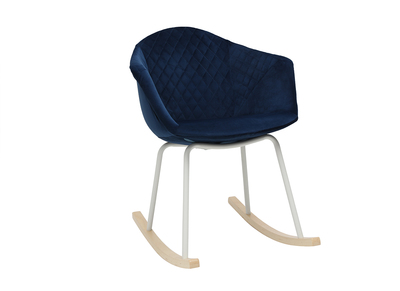 Rocking chair velours bleu fonc&eacute; et m&eacute;tal blanc SWING
