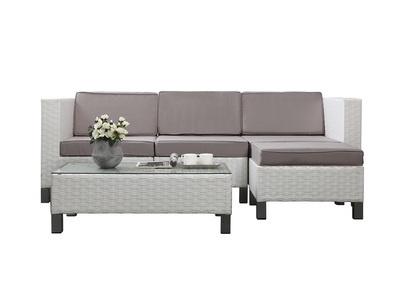 Salon complet de jardin en r&eacute;sine tress&eacute;e blanche HAWAI