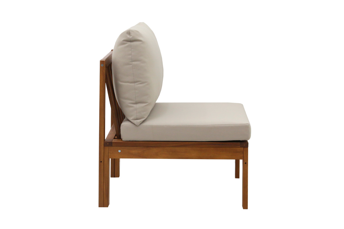 Salon de jardin 3-4 places en bois massif, 2 sets de housse (taupe ou �cru) et accoudoirs tress�s ALOHA