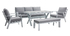 Salon de jardin 7 places avec table &agrave; manger en aluminium et tissu gris CALYPSO