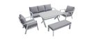 Salon de jardin 7 places avec table &agrave; manger en aluminium et tissu gris CALYPSO
