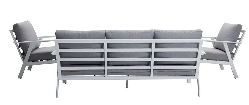 Salon de jardin 7 places avec table � manger en aluminium et tissu gris CALYPSO